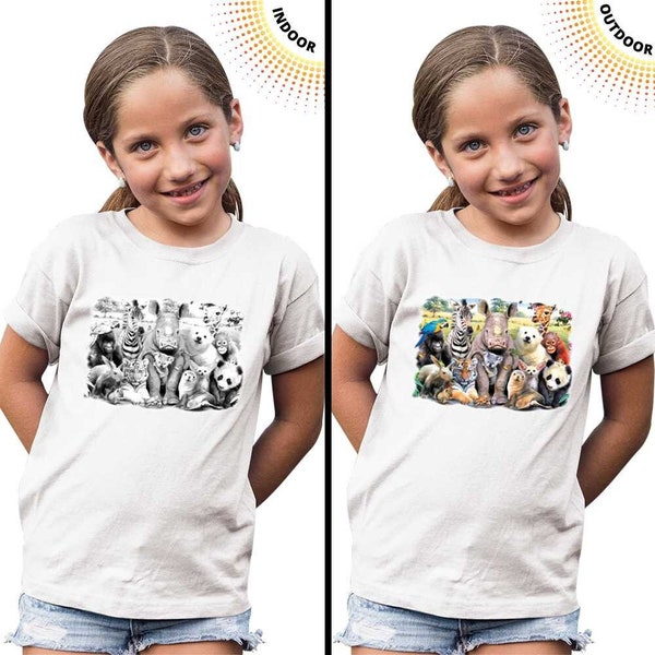 Kids T-shirt, Fun Youth Boys & Girls Sun Activated Tee, Exotic Animal Selfie Color Changing Shirt, SolarTees, UV Solar, Sunlight, Solar