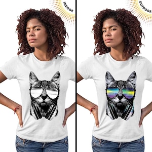 Color Changing T-shirt, DJ Cat Solar Tee, Sunlight Activated Shirt, Colors Appear In The Sun, UV Light, SolarTees