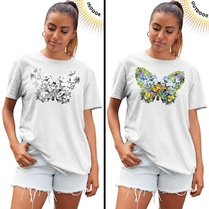 Color Changing T-shirt, Butterfly Shaped Solar Tee, Sunlight Activated Shirt, Colors Appear In The Sun, UV Light, SolarTees