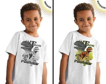 Kids Sunlight Activated T-shirt, Boys & Girls T-Rex Predator Color Changing Youth Tee, Color Appears In The Sun, UV Light Shirt, SolarTees