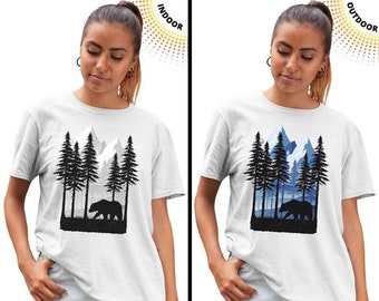 Sunlight Activated T-shirt, Winter Bear Forrest Color Changing Tee, Color Appears In The Sun, UV Light Shirt, SolarTees