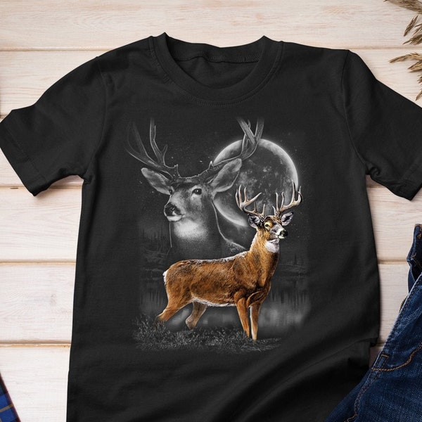 Deer T-Shirt, North American Buck Wilderness Tee, Moonlight Wildlife Shirt
