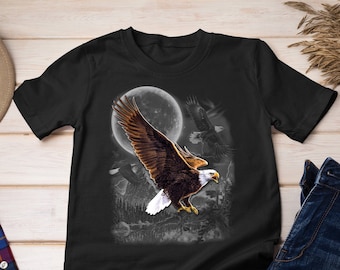 Bald Eagle T-Shirt, North American Wilderness Tee, Moonlight Wildlife Shirt, Birds, Wings