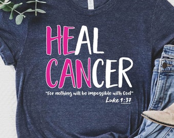 Breast Cancer Awareness T-shirt, He Can Tee, Cancer Survivor Shirt, Wear Pink Ribbon, Inspirational, Strong, Heal, God, Nothing, Impossible