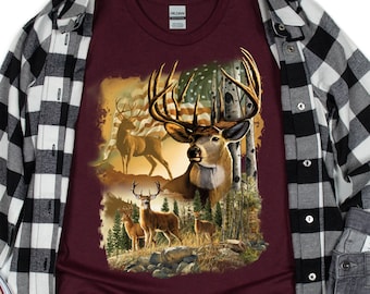 Deer T-Shirt, Hunting Tee, USA Flag Shirt, American Pride, Buck