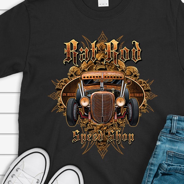 Rat Rod Speed Shop T-Shirt, Hot Rod Tee, Classic Car Shirt, In Rust We Trust