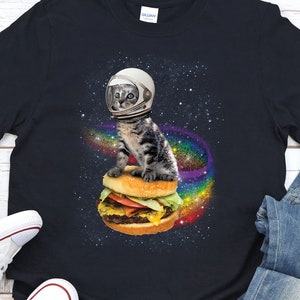 Astronaut Cat T-shirt, Space Cat Tee, Rainbow Burger Cat Shirt, Galaxy Cat, Funny Animal, Animals In Outer Space, Hamburger, Cheeseburger image 1