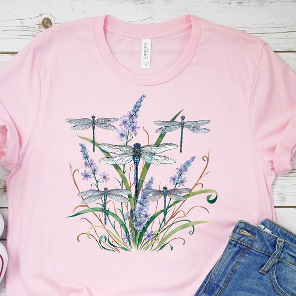 Springtime T-shirt, Dragonfly Lace Tee, Country Floral Shirt, Dragonflies, Flowers