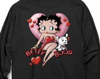 Betty Boop Shirt, Betty Boop Heart Long Sleeve Tee, Officially Licensed Betty Boop Merchandise, Boop Oop A Doop, Hearts, Love, Puppy, Dog