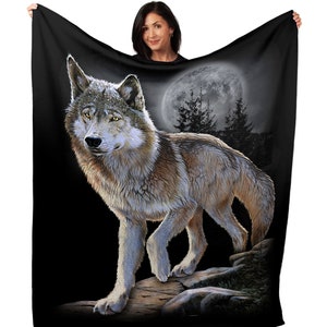 Wolf Blanket, 50" x 60" Wildlife Throw, Wolf Alert, Wall Hanging, Wolves Home Décor, Fabric Poster, Fleece Couch Throw, Decorative Blanket