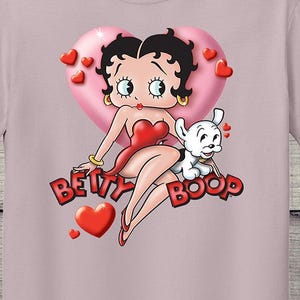 Betty Boop Tee Shirt, Betty Boop Heart T-Shirt, Officially Licensed Betty Boop Merchandise Shirt, Hearts, Love, Puppy, Dog, American Icon