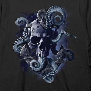 Fantasy Long Sleeve, Octopus Skull Long Sleeve Tee, Octopus, Liquid Blue, Pirate, Blue Heat, Pirate, Sea Life, Octopus Skull, Sea Animal