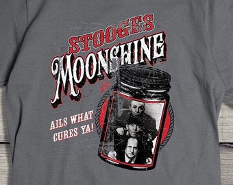 The Three Stooges T-Shirt, Stooges Moonshine T-shirt, Hilarious The Three Stooges TV Show Shirt, Funny TV Show, Larry, Curly, Moe, Shemp Tee