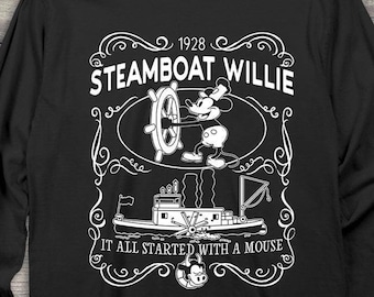Mickey Mouse Long Sleeve Shirt, Steamboat Willie Label Long Sleeve Tee, Steamboat Willie Long Sleeve, Disney, Disney World, Disney Land