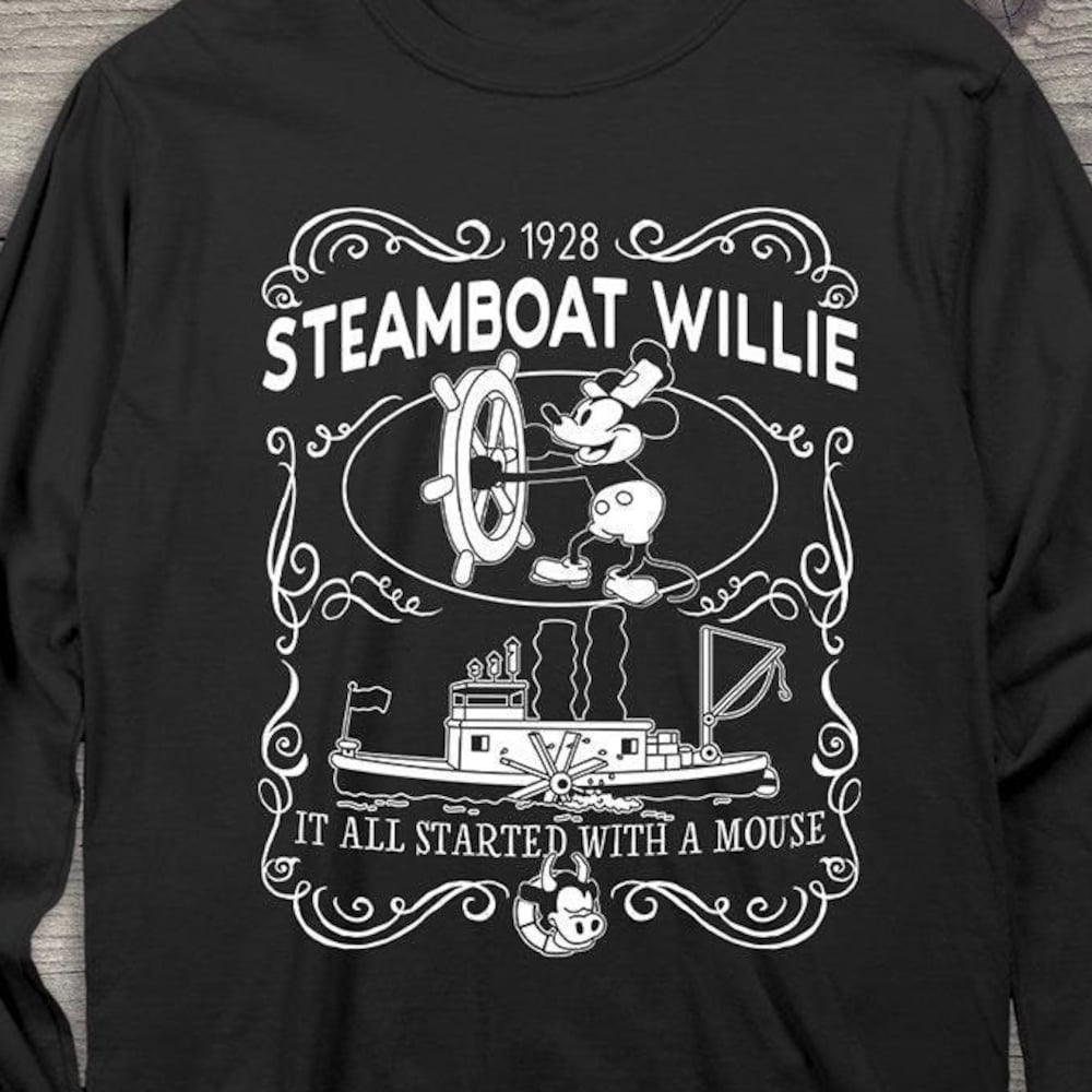 Mickey Mouse Long Sleeve Shirt, Steamboat Willie Label Long Sleeve Tee, Steamboat Willie Long Sleeve, Disney, Disney World, Disney Land