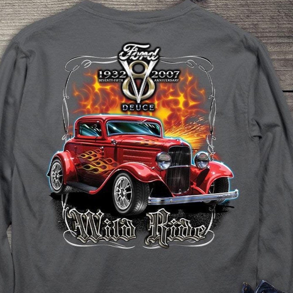 Ford Motor Company Long Sleeve Tee, Officially Licensed Wild Ride Long Sleeve T-Shirt, Automobile Long Sleeve Shirt, Classic, Vintage, Retro