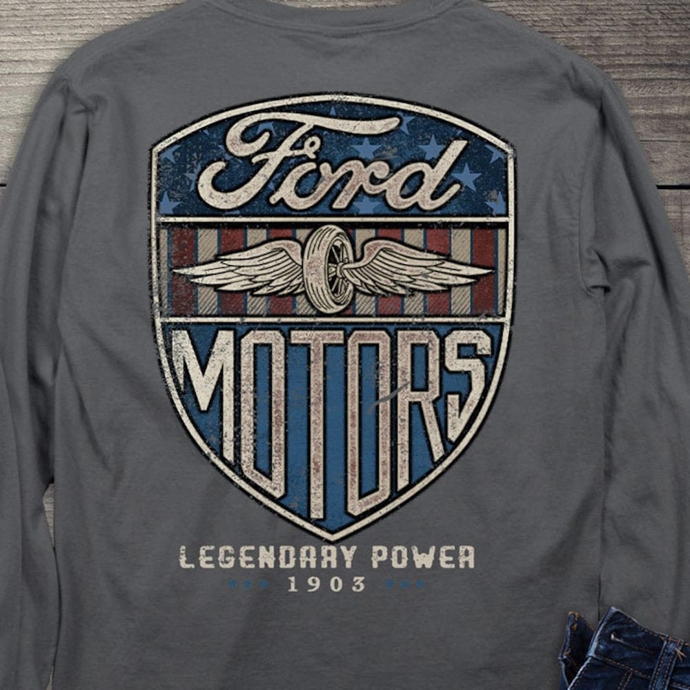 Ford Motor Company Long Sleeve Tee, Officially Licensed Ford Vintage Motors Long Sleeve T-Shirt, Automobile Long Sleeve Shirt, Legendary