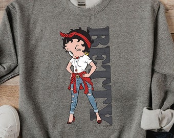 Betty Boop Sweatshirt, Vertical Betty Crewneck, Officially Licensed Betty Boop Merchandise, Boop Oop A Doop, Jeans, Bandana, American Icon