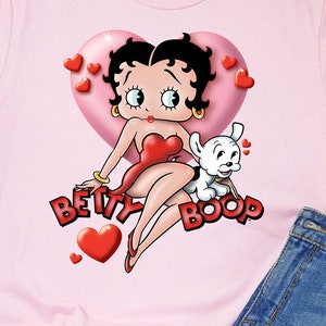 Betty Boop T-shirt, Betty Boop Heart Tee, Officially Licensed Betty Boop Merchandise Shirt, Hearts, Love, Puppy, Dog, American Icon