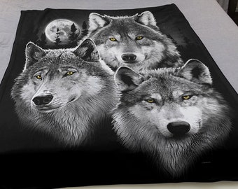 Wolf Blanket, Three Wolves Portrait Decorative Throw, 50 X 60 Wildlife  Blanket, Fleece, Wall Hanging, Home Décor, Fabric Poster, Wall Art 