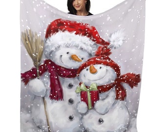 Snowman Family Blanket, Christmas Gifts, Holiday 50" x 60" Plush Minky Throw, Snow, Winter, Fun, Wall Hanging, Snowmen, Frosty, Smile