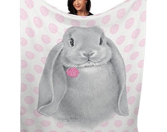 Lop Ear Bunny Soft Plush 50" x 60" Minky Blanket, Rabbit Throw, Easter, Virginia Miller Art, Wildlife, Home Decor, Wall Hanging, Wall Art