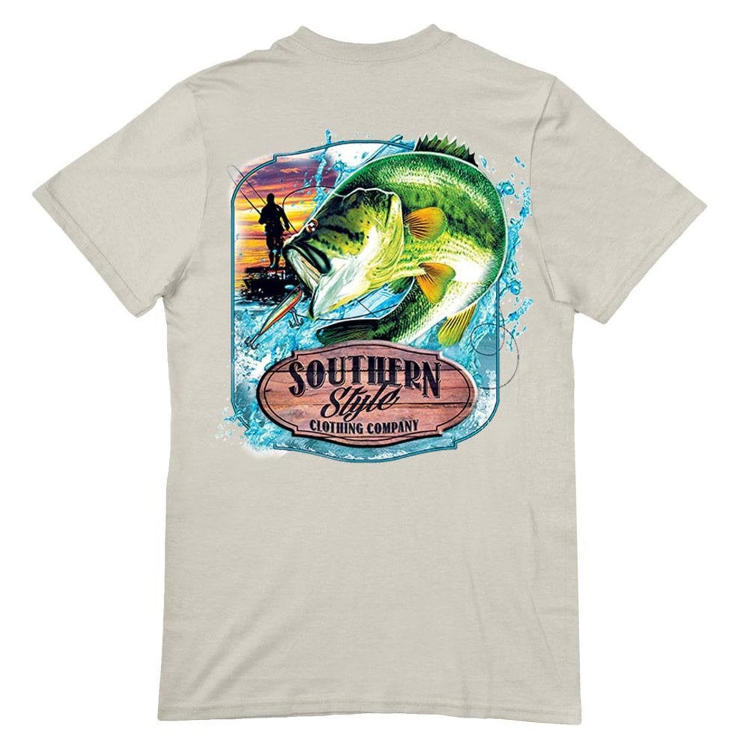 Bass Fishing T-shirt, Southern Style Large Mouth Bass Tee, Angler