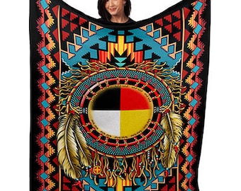 Medicine Wheel Soft Plush 50" x 60" Minky Blanket, Southwest Throw, Steve McDonald Art, Dreamcatcher, Home Decor, Wall Art, Wall Hanging