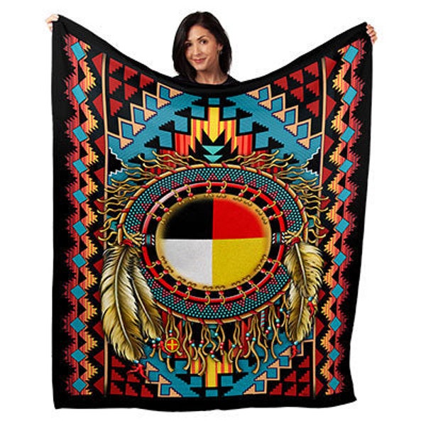 Medicine Wheel Soft Plush 50" x 60" Minky Blanket, Southwest Throw, Steve McDonald Art, Dreamcatcher, Home Decor, Wall Art, Wall Hanging