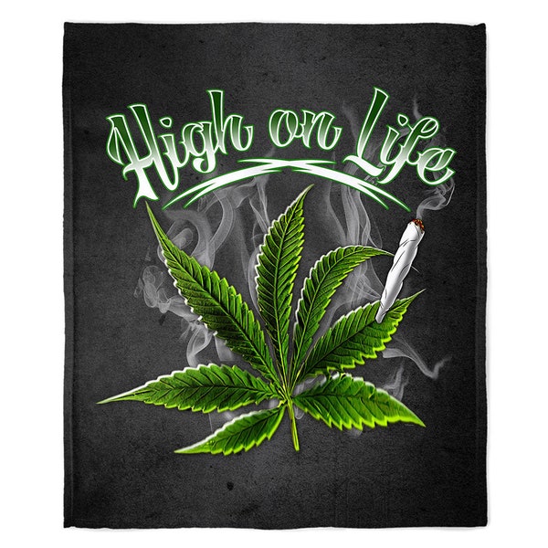 Marijuana High On Life Soft Plush 50" x 60" Minky Blanket, Pot Throw, Weed, Joints, Marijuana Leaf, Stoner, Wall Hanging, Fabric Poster