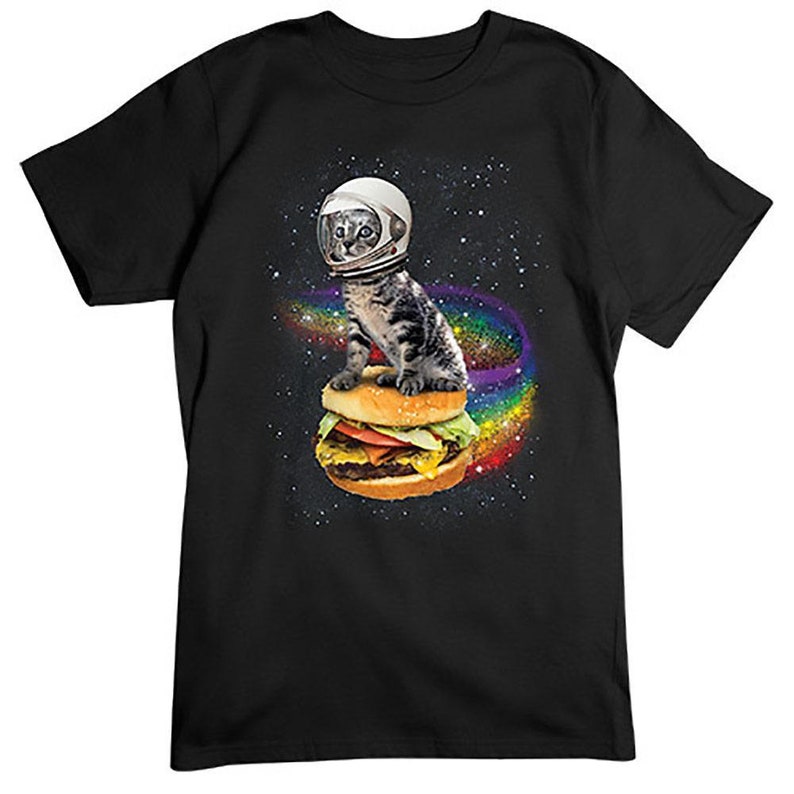 Astronaut Cat T-shirt, Space Cat Tee, Rainbow Burger Cat Shirt, Galaxy Cat, Funny Animal, Animals In Outer Space, Hamburger, Cheeseburger image 4