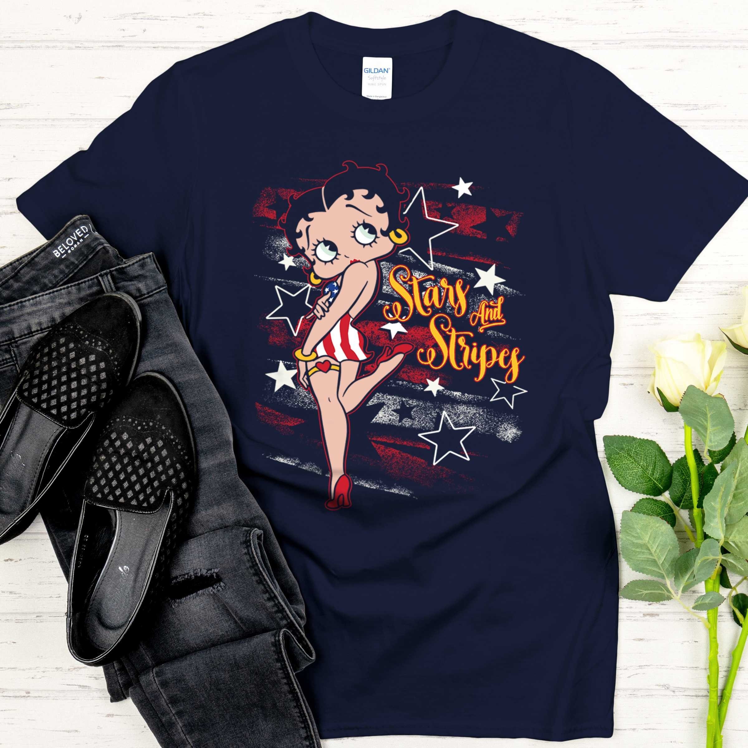 Betty Boop Tee, Stars & Stripes Betty T-shirt, Officially Licensed