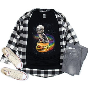 Astronaut Cat T-shirt, Space Cat Tee, Rainbow Burger Cat Shirt, Galaxy Cat, Funny Animal, Animals In Outer Space, Hamburger, Cheeseburger image 2