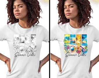 Women's Color Changing T-shirt, Women's Summer Vibes Solar Tee, Sunlight Activated Shirt, Colors Appear In The Sun, UV Light, Solar Tee