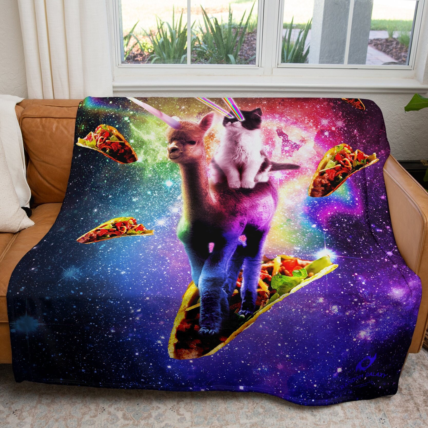 Funny Space Sloth With Pizza Throw Pillow by Random Galaxy - Pixels