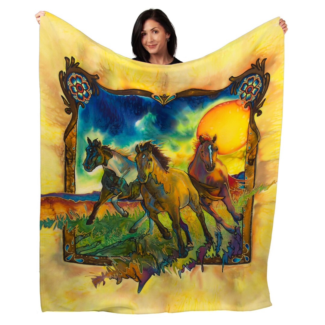 Horse Blanket Freedom Horses Throw Running Southwest Soft Etsy