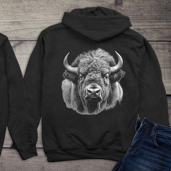 Bison Sweatshirt, Bison Portrait Hoodie, Nature, Animals, Domestic 