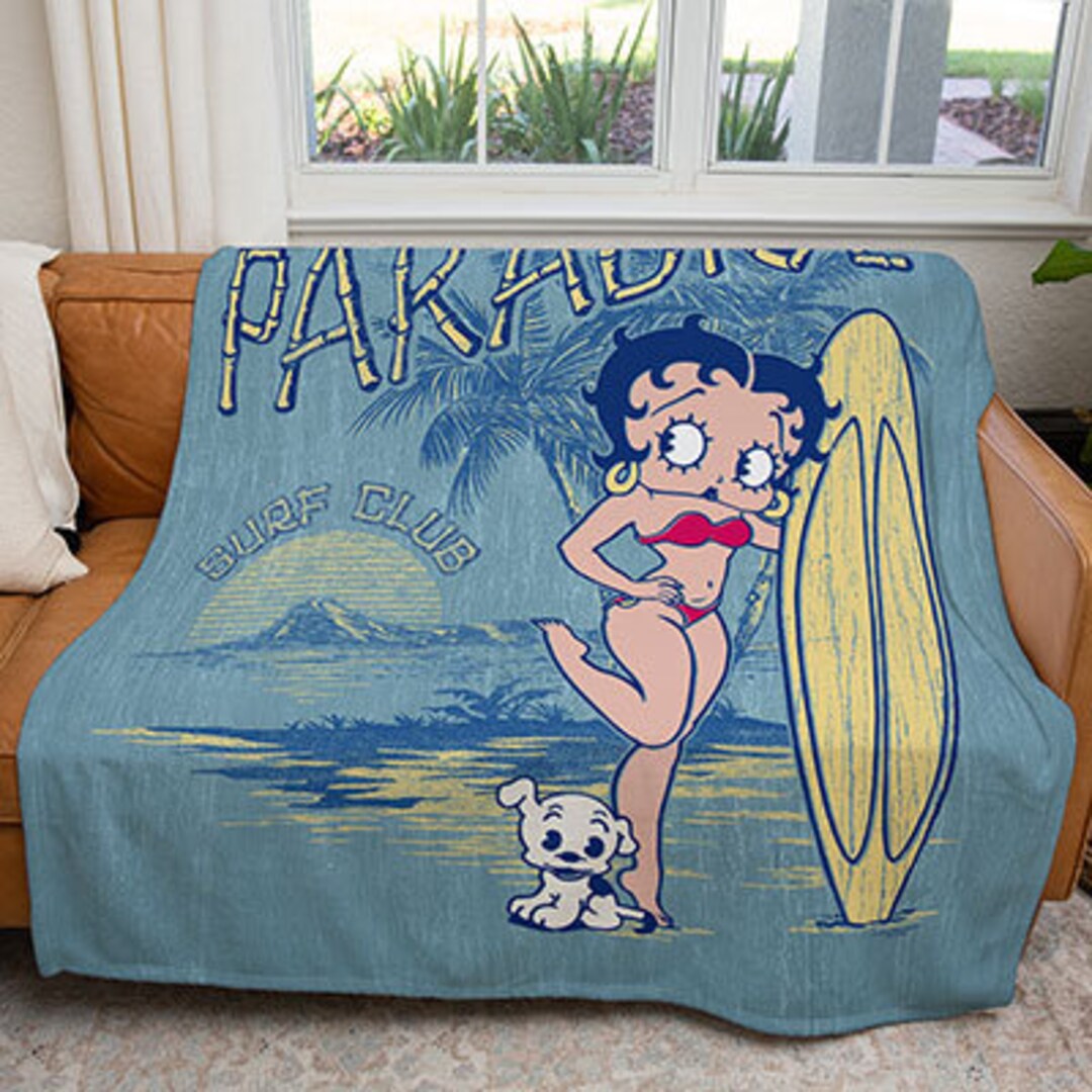 Betty Boop s Paradise Soft Plush 50 X 60 Minky Blanket Licensed Throw Surf Club Pudgy Beach Bikini Home Decor Wall Hanging Etsy