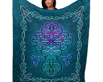 Celtic Cross Soft Plush 50" x 60" Minky Blanket, Inspirational Throw, Religious, Home Decor, Wall Art, Wall Hanging, Fabric Poster