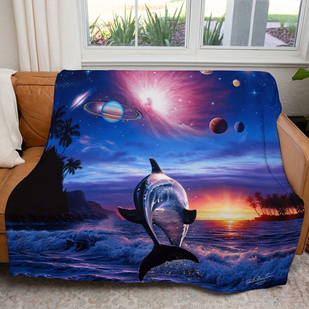 Dolphin Blanket Eternity 50 X 60 Galaxy Art Decorative Fleece Throw Aquatic Wildlife Wall Hanging Home Decor Fabric Poster Wall Art Etsy Canada