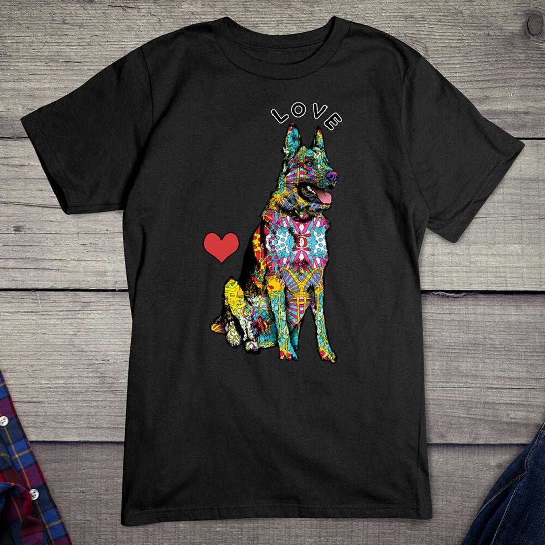 Dog Tshirt, Neon Sheperd Tee, Dog Breed Shirt, Dean Russo Art, Love