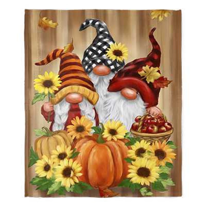 50" x 60" Three Fall Gnomes Plush Minky Blanket