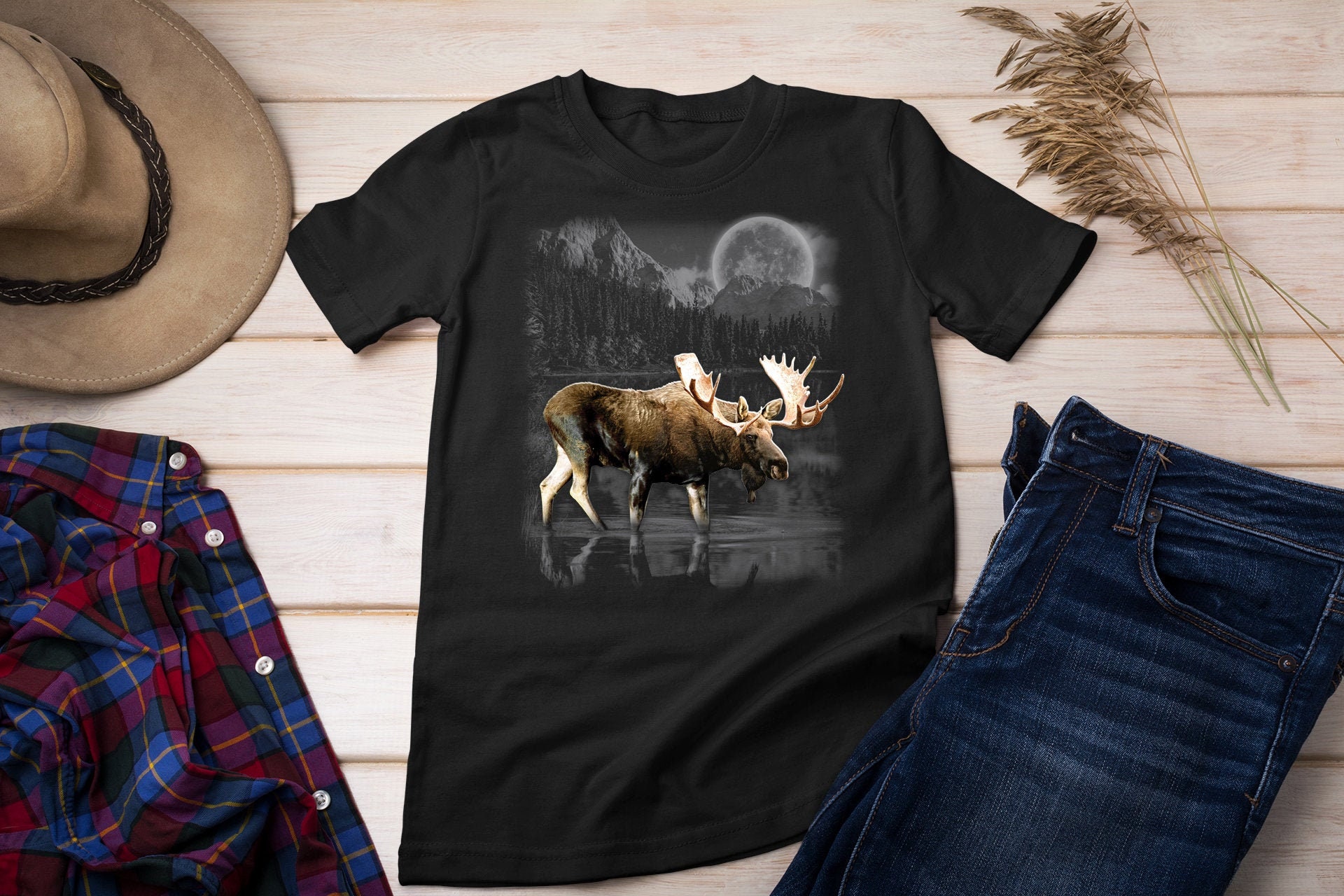 Moose T-Shirt Moose Wilderness Tee Moonlight Wildlife Shirt Etsy 日本