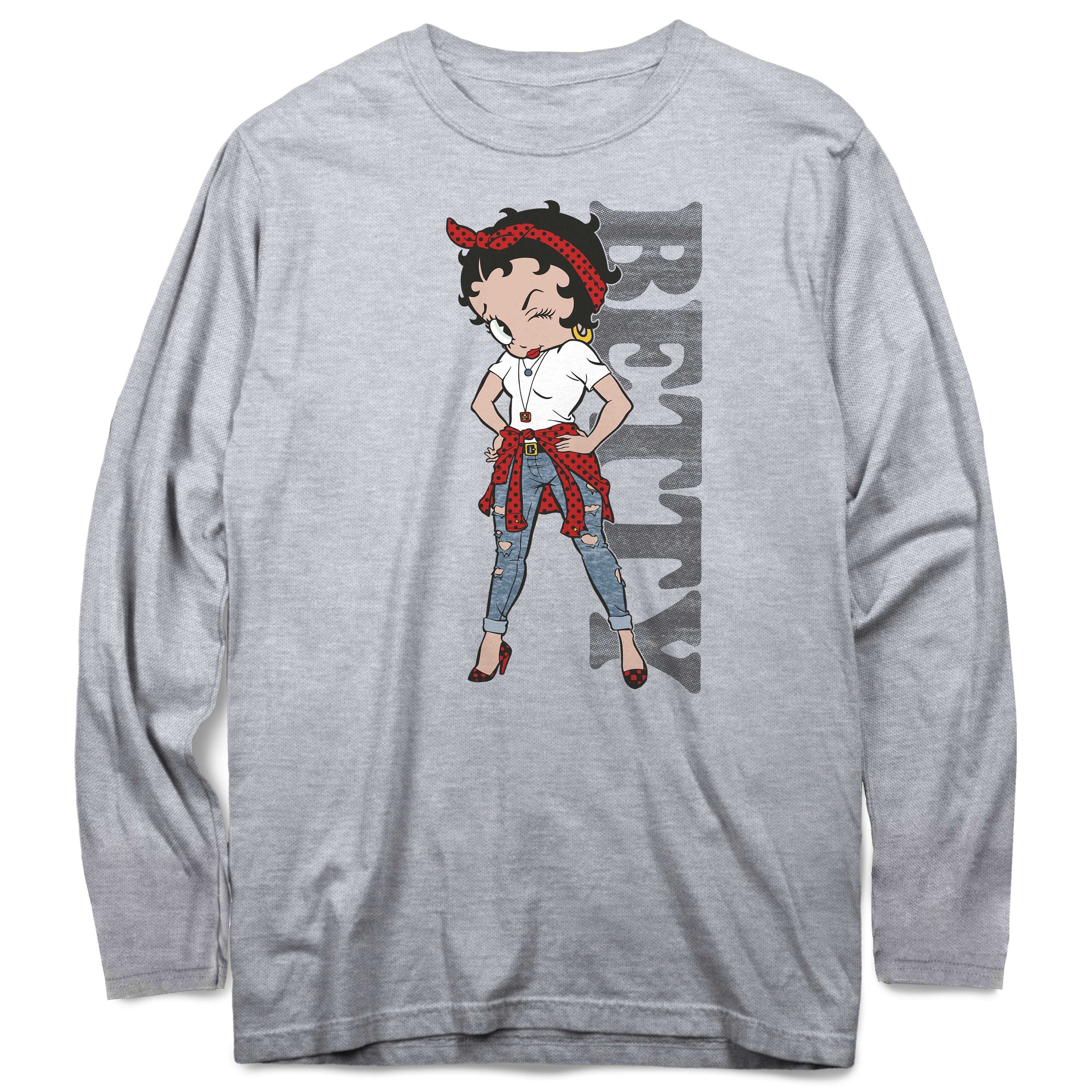 Betty Boop Shirt, Vertical Betty Long Sleeve Tee, Officially Betty Boop Shirt, Vertical Betty Long Sleeve Tee, Officially