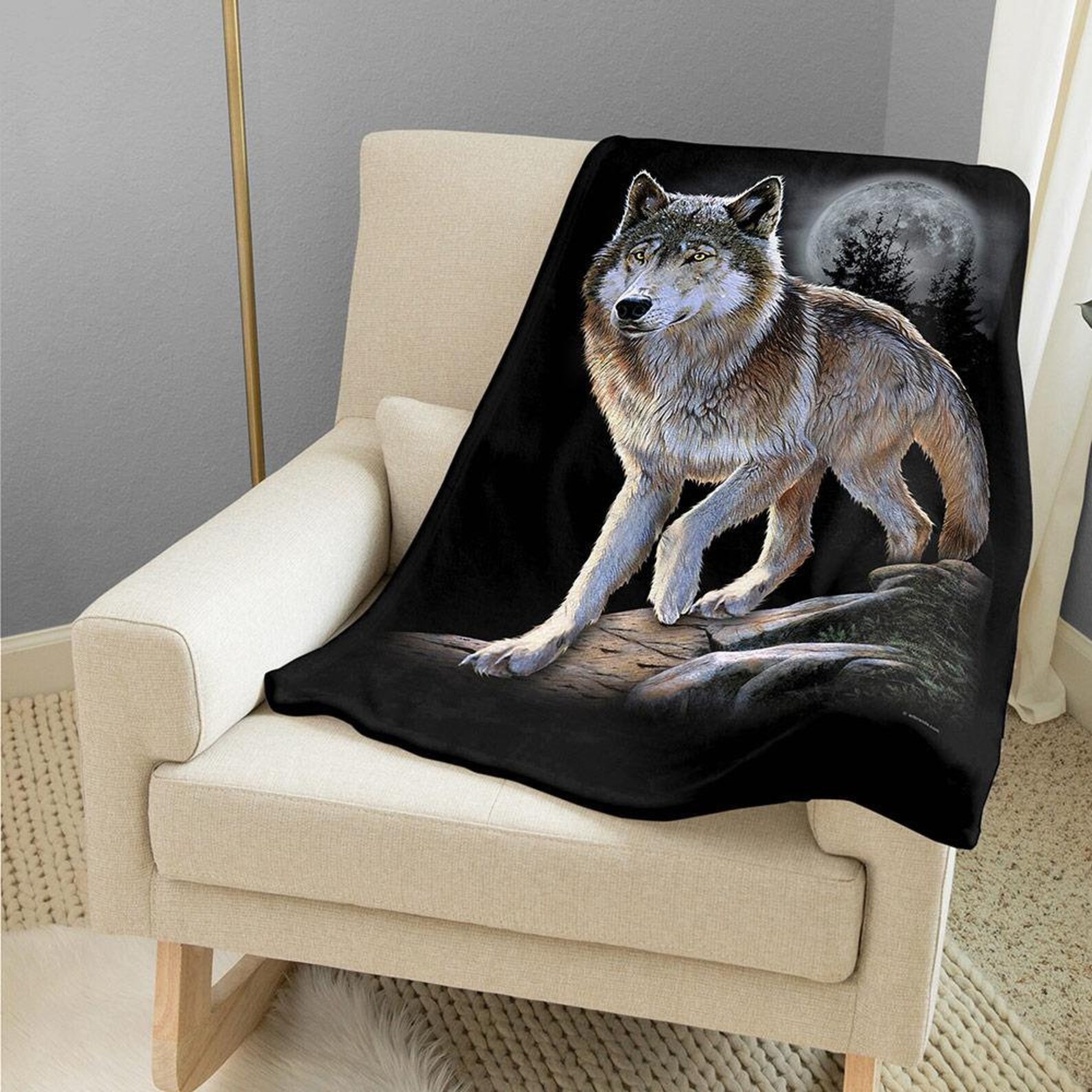 Wolf Blanket Wildlife Lap Throw Wolf Alert Throw North Etsy