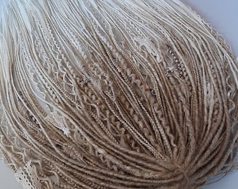 Synthetic Ombre beige Dreadlocks, full set of Double or Single ended dread, thin mix Dreads and Braids extensions, DE SE Dreadlock extension