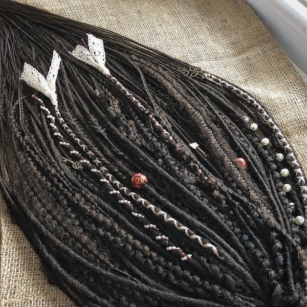 Double ended Synthetic brown dreads/Dreadlocks extensions/Different styles Handmade braids & dreadlocks/DE + SE Natural look Synthetic Hair