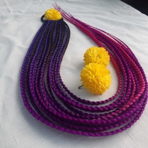Synthetic purple to red ombre braids, Custom color braids extensions, Single ended braids, Handmade Kanekalon braids extension, SE braids