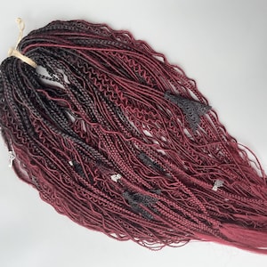 Thin mix Dreads and Braids extension, synthetic Ombre Burgundy Dreadlock, DE SE Dreadlocks extensions, Double or Single ended boho dreadlock