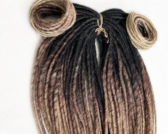 Ombre black to brown dreads extensions, Synthetic Double and Single ended dreadlocks, Smooth DE and SE Handmade viking dreadlock extension